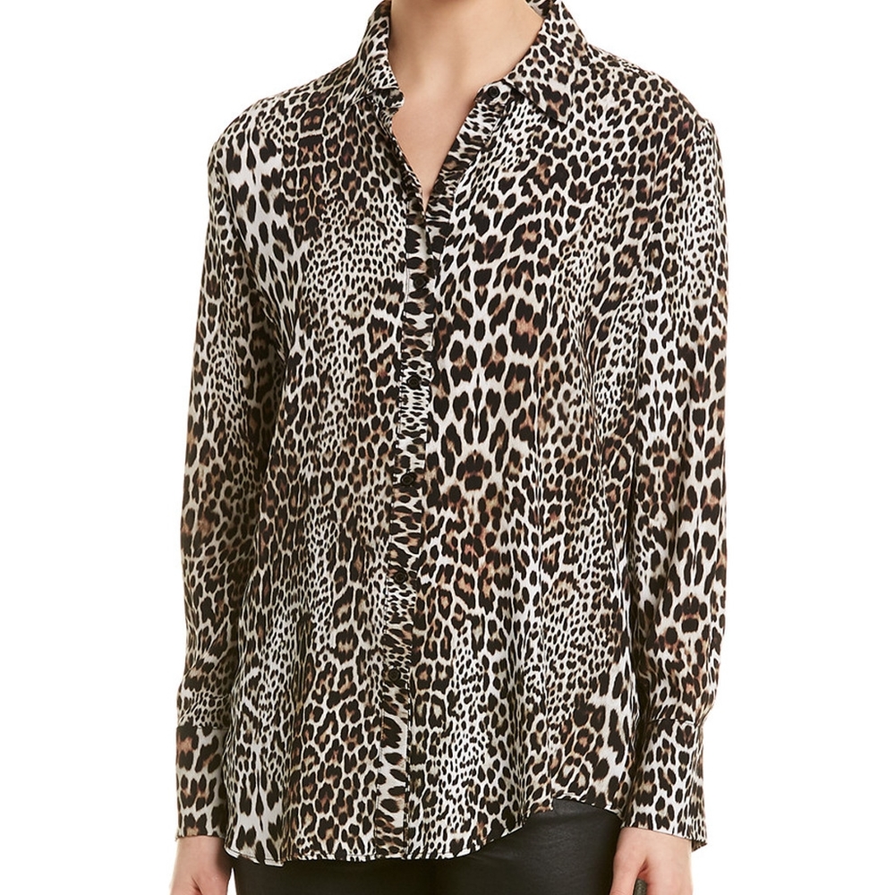 Lavender brown nwt leopard semi sheer s blouse